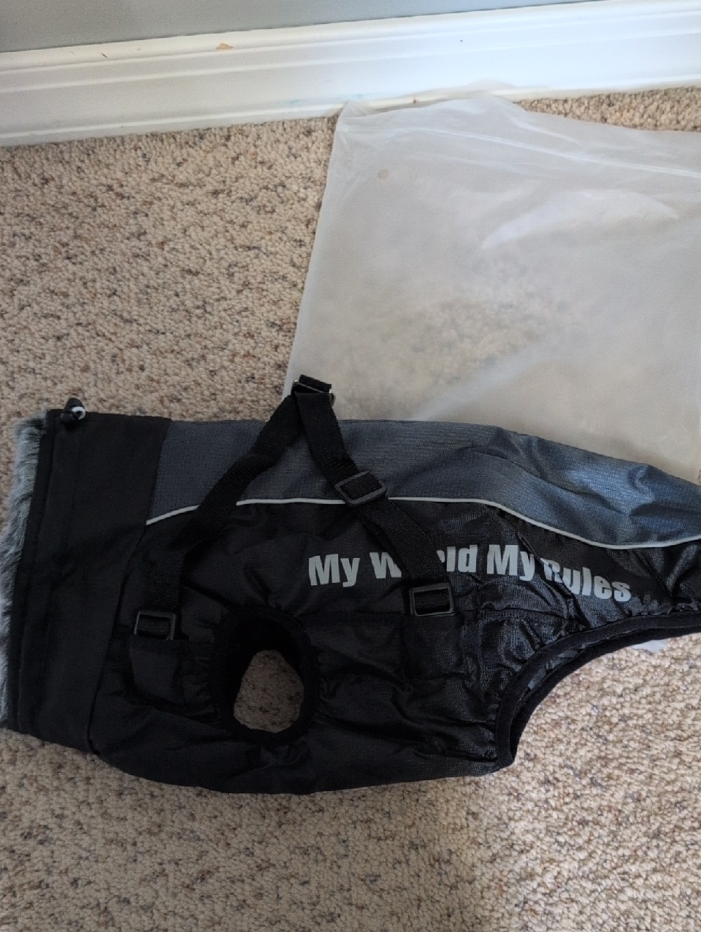 Amazon Black and Gray Dog Harness Coat - My World My Rules
